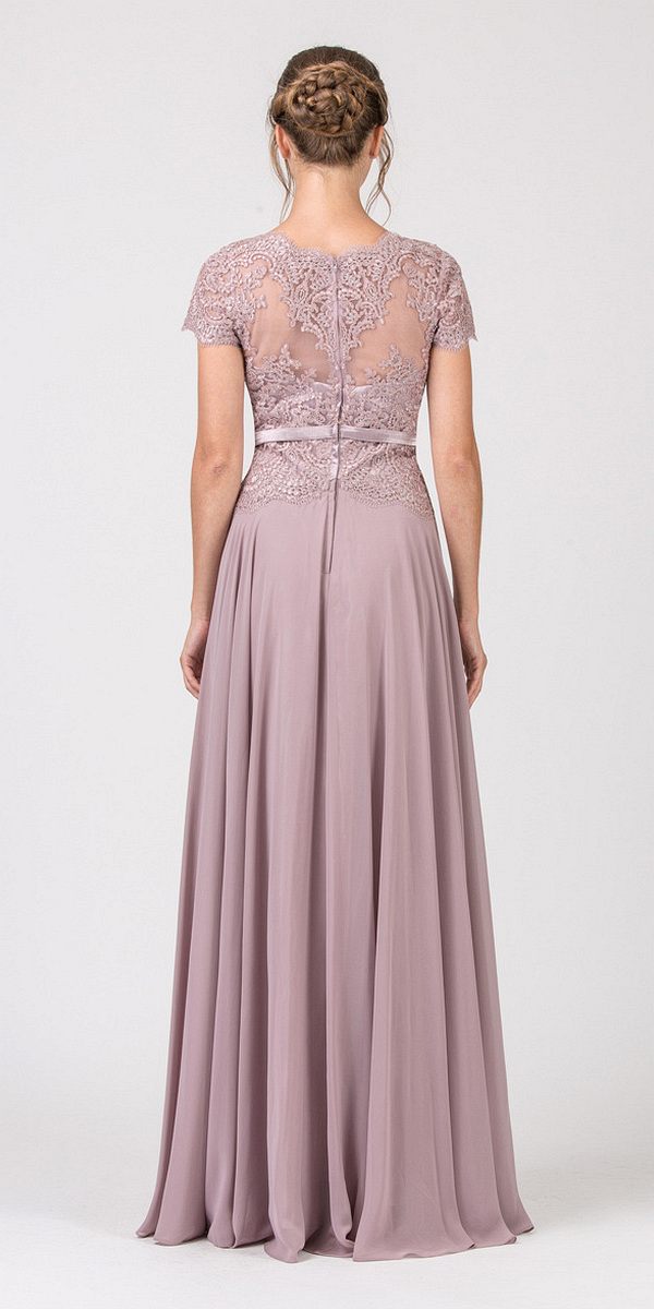 CLEARANCE - Eureka 5909 Lace Bodice A-Line Long Dress Short Sleeves (Size 3XL)