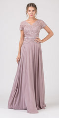 CLEARANCE - Eureka 5909 Lace Bodice A-Line Long Dress Short Sleeves (Size 3XL)