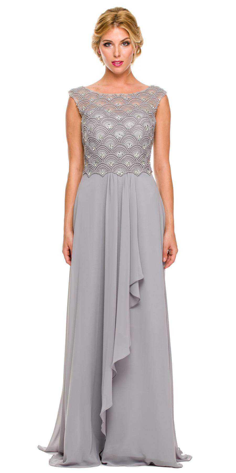 CLEARANCE - Juliet 590 Floor Length Chiffon Formal Gown Cap Sleeve (Size 2XL)