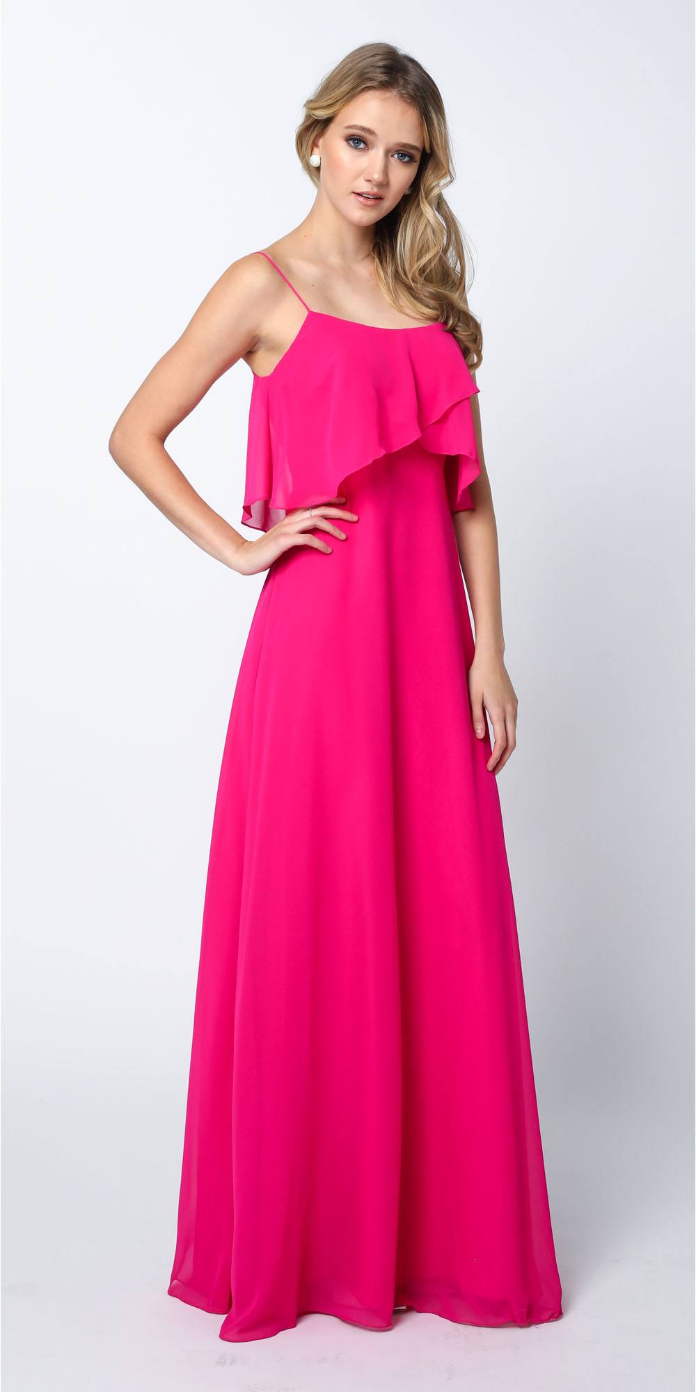 Juliet 591 Long Bridesmaid Dress Ruffled Bodice