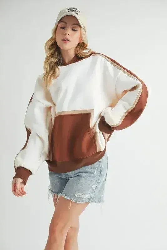 Color Block Hoodie - Kangaroo Pocket Sweatshirt | Femstylo