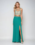 Juliet 595 Sexy Front Slit 2-Piece Dress Beads Illusion Neck