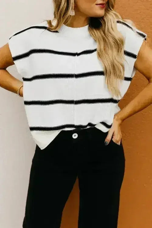 Batwing Stripes Sleeve Sweater - Striped Oversized Tee | Femstylo