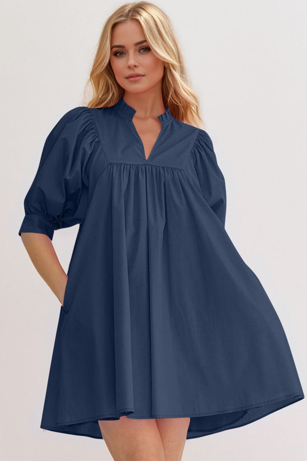 Pink Puff Sleeve Mini Dress Casual and Feminine Dress for Women Simple Classic Summer Dress