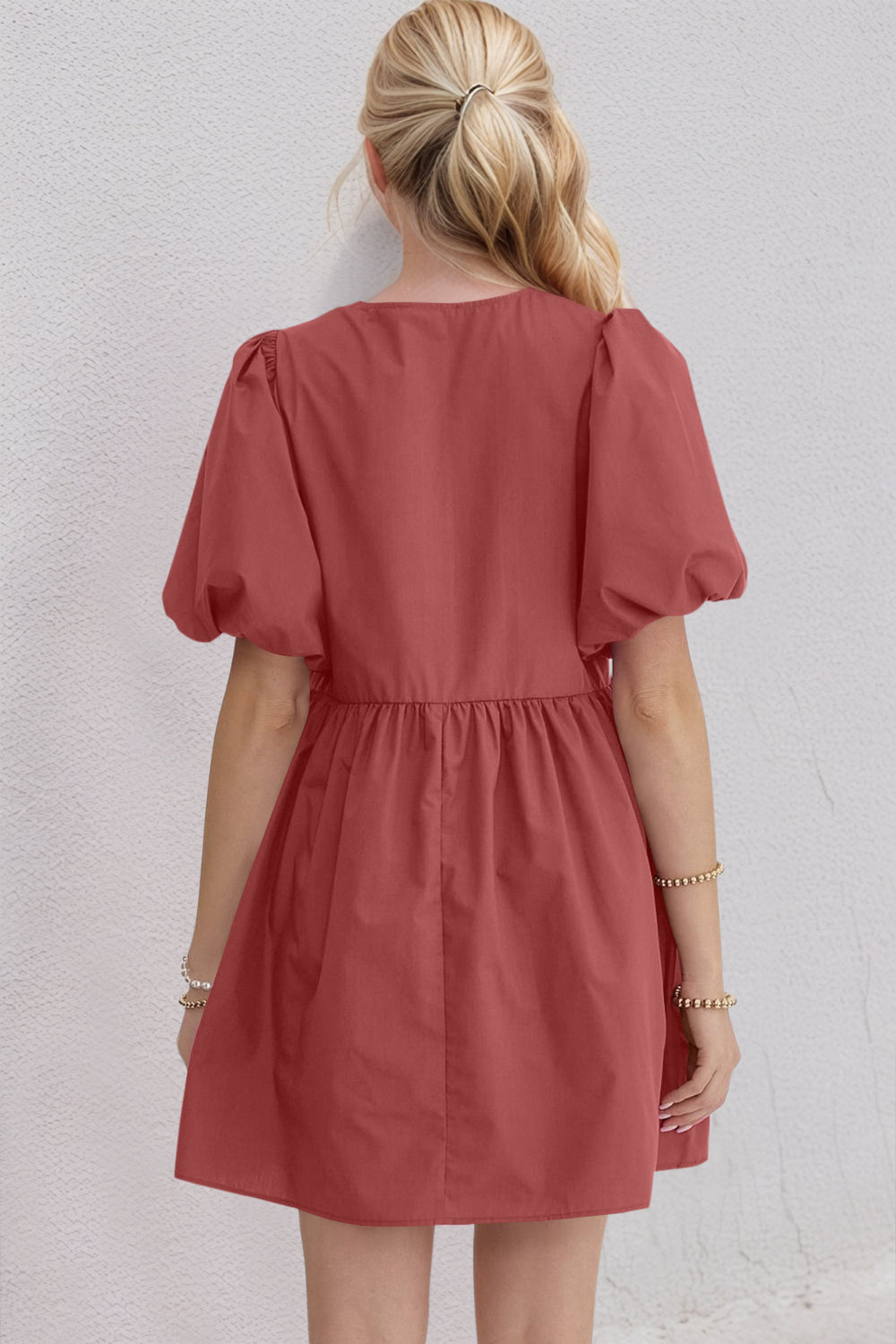 Elegant Ruched Puff Sleeve Mini Dress Vintage Bow Detail Cute Short Dress for Women