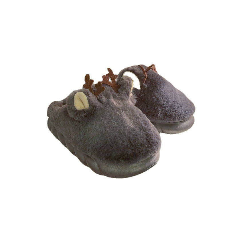 White Slippers For Women Fuzzy Cute Antlers Warm Animal Memory Foam Plush Women Men Indoor Outdoor Bedroom Slippers Fur Home Slippers For Women Memory Foam Anti-Slip Cozy Fluffy Outdoor Indoor Warm Slippers