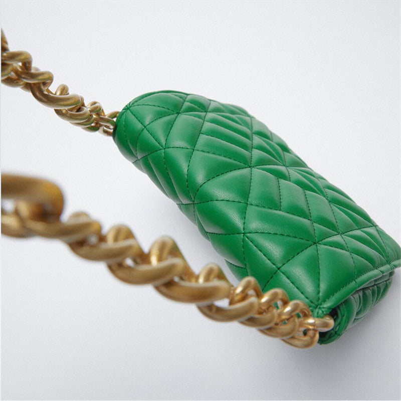 New Adorable Women's Handbag Green Small Flap Shoulder Bag In Thick Metal Chain Women's Clutch Bags Luxury  Ladies Shoulder Purse
