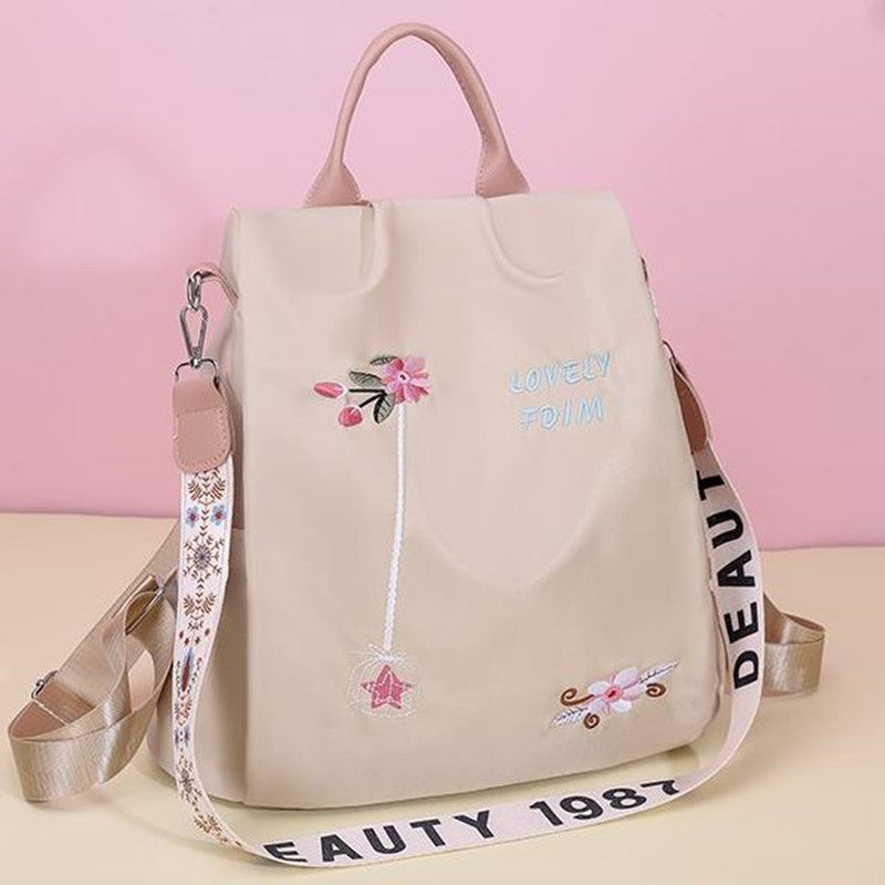 Cloth Backpack Female Embroidery Backpack Bag Nylon Anti-Theft Waterproof Women's Backpack Fashionable Anti-theft Women Backpacks Nice Print School Bag High Quality Large Capacity Backpack (