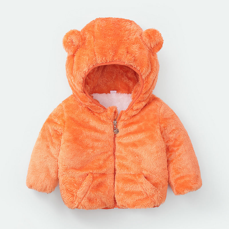 Modern Winter Fleece Children's Sweater Boys and Girls Hoodie Jacket Warm Baby Coat  With Bear Ears