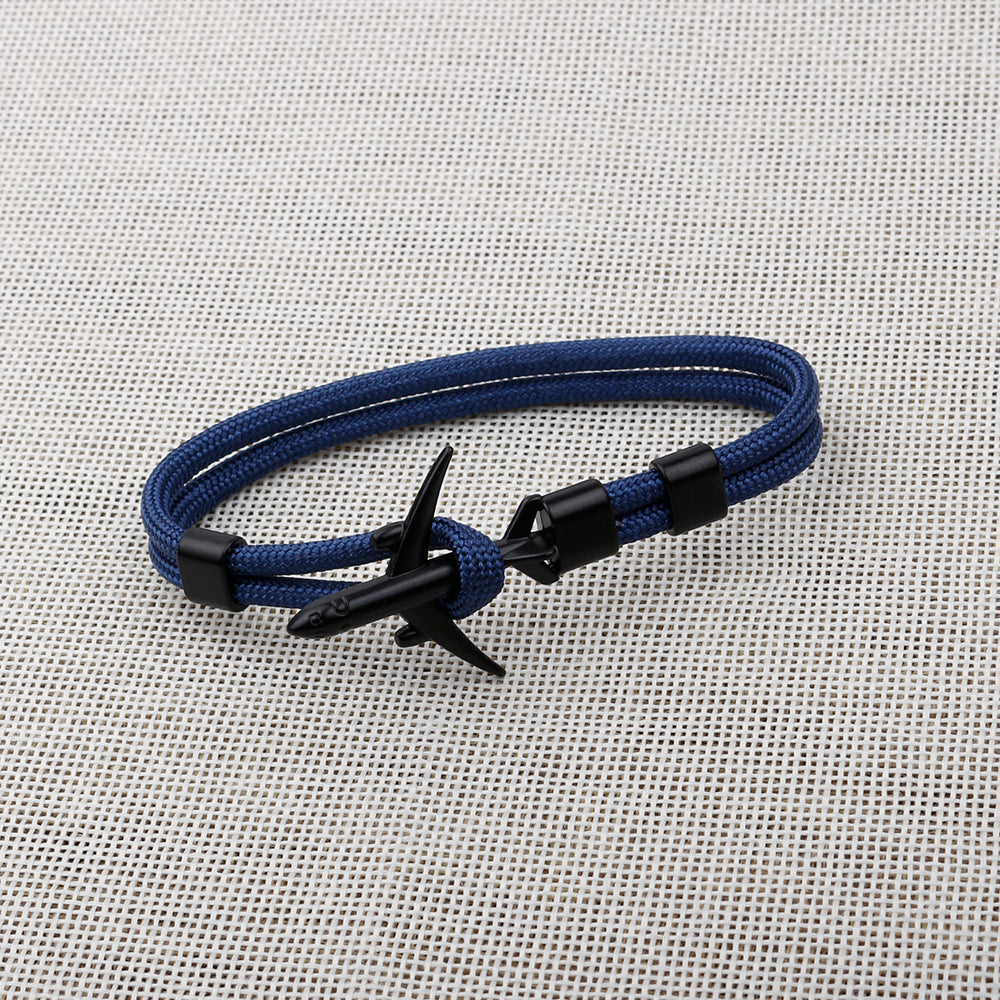 Modern Fashion Airplane Anchor Bracelets Men Charm Rope Chain Paracord Bracelet Women Male Air Force Style Wrap Metal Sport Hook Gift