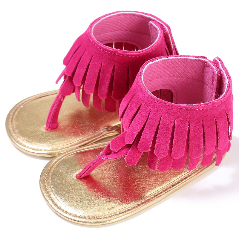 Baby Summer Newborn 0-18M Infant Baby Girls Children's Sandals Summer New Retro Tassel Flannel Baby  Shoes Solid Non-slip