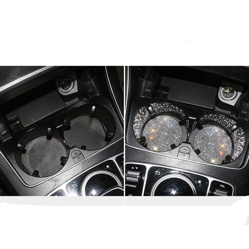 2PCS Diamond Car Coaster Water Cup Slot Non-Slip Mat Silica Gel Pad Bling Car Coasters Silicone Crystal Car Cup Holder Mat Car Gadget Universal Bling Car Cup Mat Holder Insert Crystal Rhinestone Vehicle Cup Coaster Bling Car Accessories for Woman