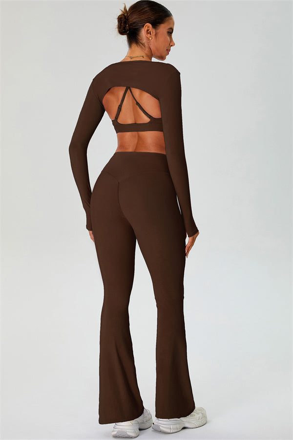 The Ember Sports Bra Crop Top Flared Leggings 3-Piece Set