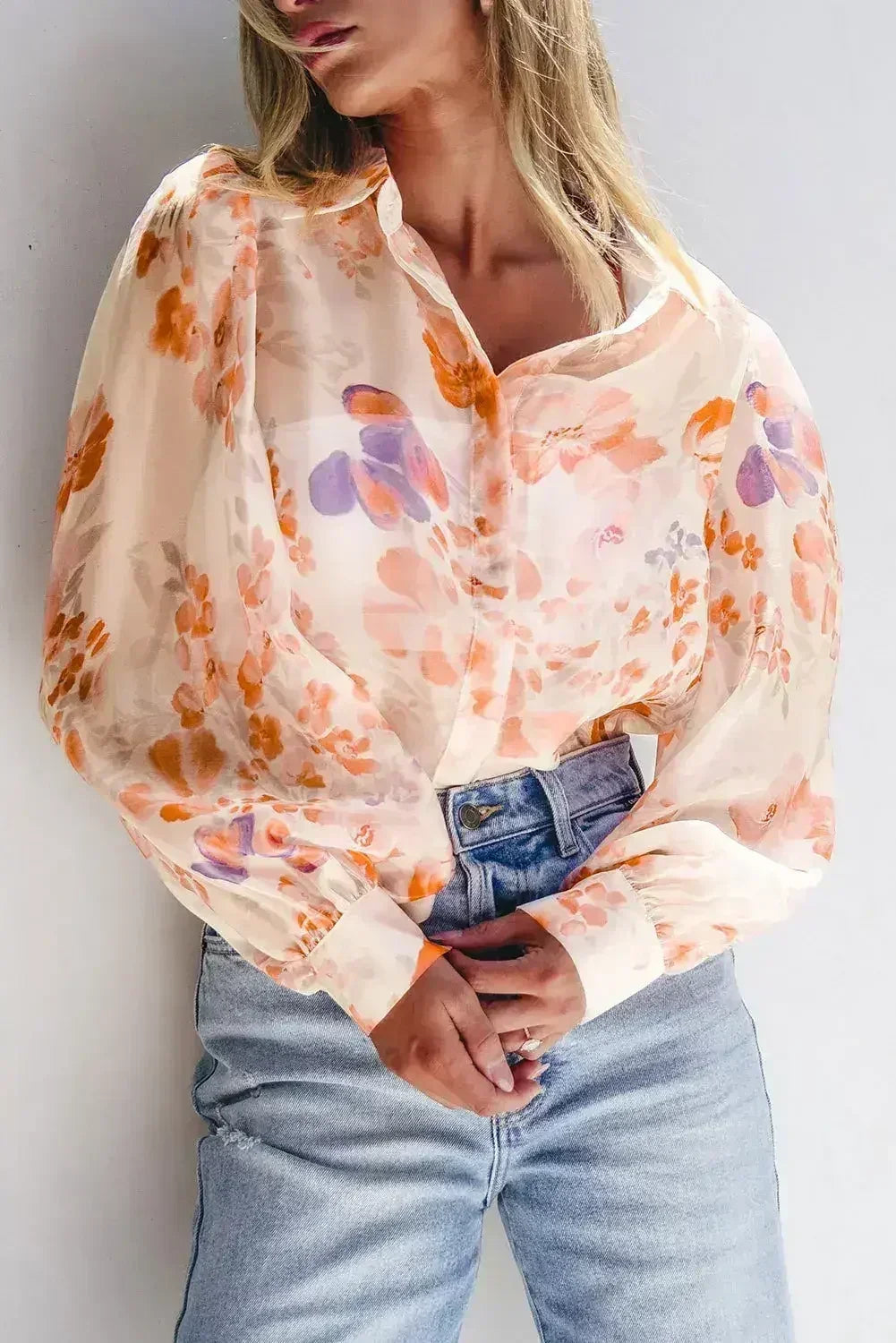 White Balloon Sleeve Floral Shirt - Loose Fit Blouse | Femstylo