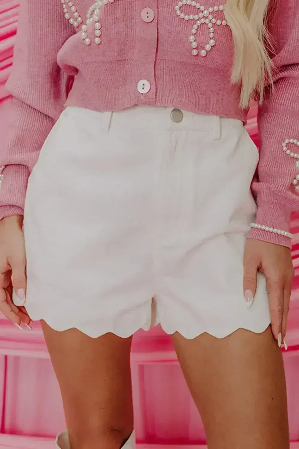 Sail Blue Scalloped Hemline Light Wash Denim Shorts
