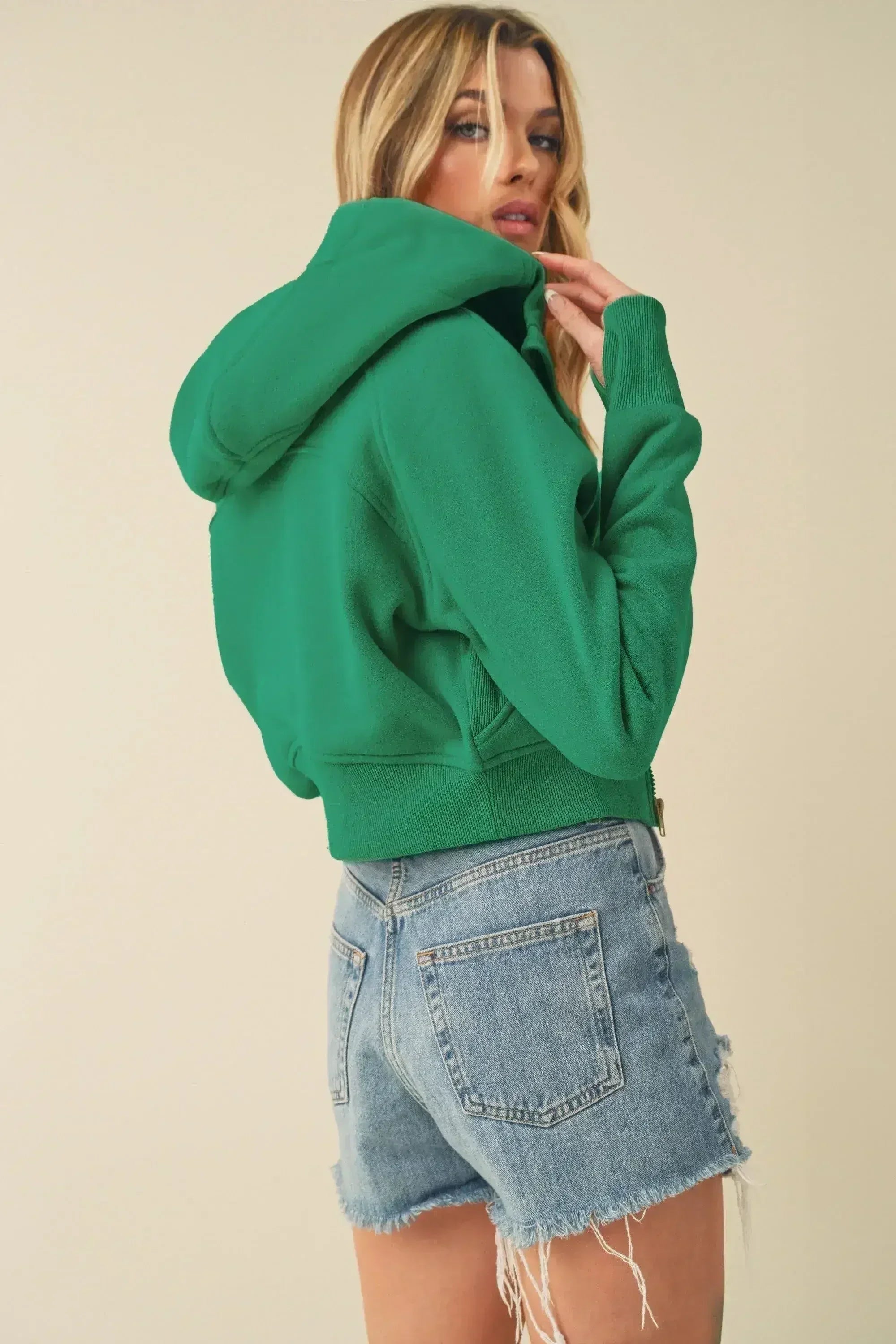 Zip Up Cropped Hoodie - Raglan Sleeve Top | Femstylo