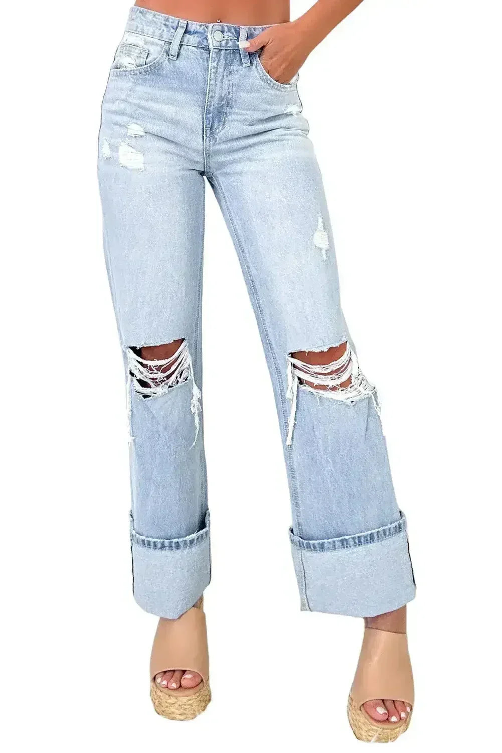 Beau Blue Light Wash Distressed Flare Jeans
