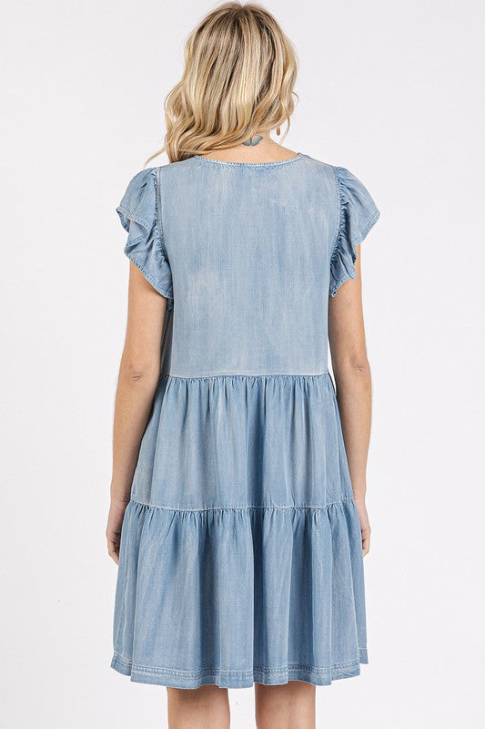 New Summer V-Neck Ruffled Cap Sleeve Mini Dress For Women – Fluttering, Trendy, Feminine, Elegant & Playful Style