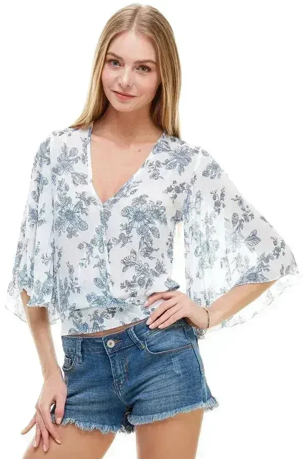 LONG SLEEVE SURPLICE FLORAL TOP | FEMSTYLO