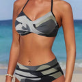 Bikini Camo Print 2 Piece High Cut Halter Swimsuit for Women – Vibrant V Neck Backless Bikini Set with Ruched Detail – Comfortable Stretchy Swimwear for Beach Pool and Summer Vacation