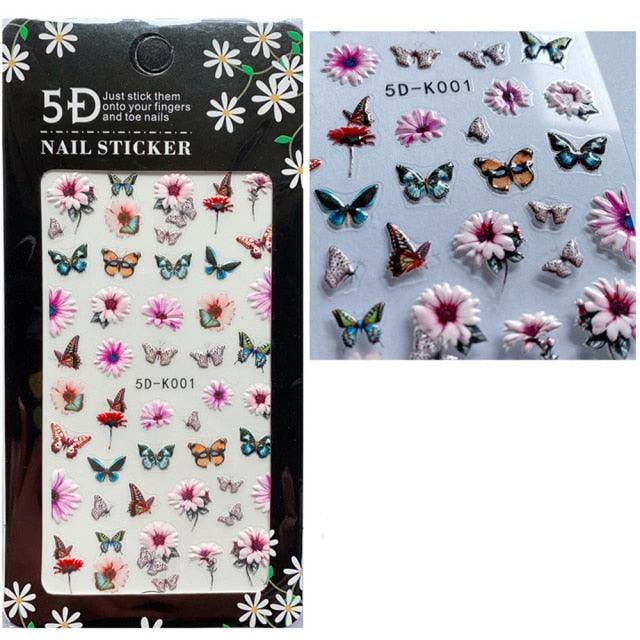 5D Embossed Nail Sticker Colorful Flower With Textured Water Slider Water Decal Nail Art Self Adhesive DIY Decal Sticker Tips Decoration Adhesive Abstract Face Curve Graffiti Nail Design for Acrylic Nail Supplies Designer Nail Decorations for Women Girls