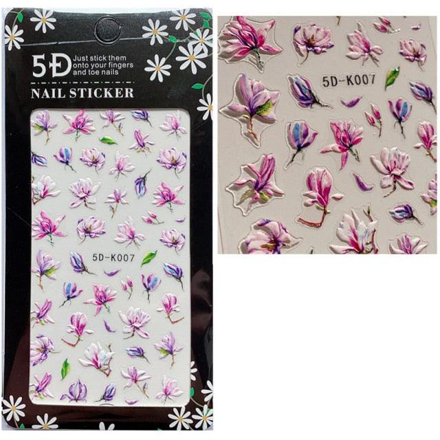 5D Embossed Nail Sticker Colorful Flower With Textured Water Slider Water Decal Nail Art Self Adhesive DIY Decal Sticker Tips Decoration Adhesive Abstract Face Curve Graffiti Nail Design for Acrylic Nail Supplies Designer Nail Decorations for Women Girls