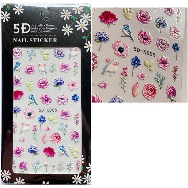 5D Embossed Nail Sticker Colorful Flower With Textured Water Slider Water Decal Nail Art Self Adhesive DIY Decal Sticker Tips Decoration Adhesive Abstract Face Curve Graffiti Nail Design for Acrylic Nail Supplies Designer Nail Decorations for Women Girls