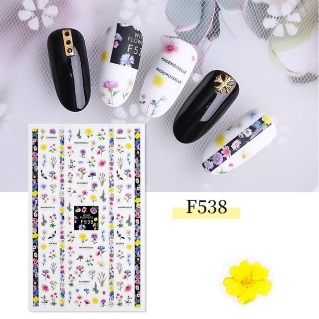 5D Embossed Nail Sticker Colorful Flower With Textured Water Slider Water Decal Nail Art Self Adhesive DIY Decal Sticker Tips Decoration Adhesive Abstract Face Curve Graffiti Nail Design for Acrylic Nail Supplies Designer Nail Decorations for Women Girls