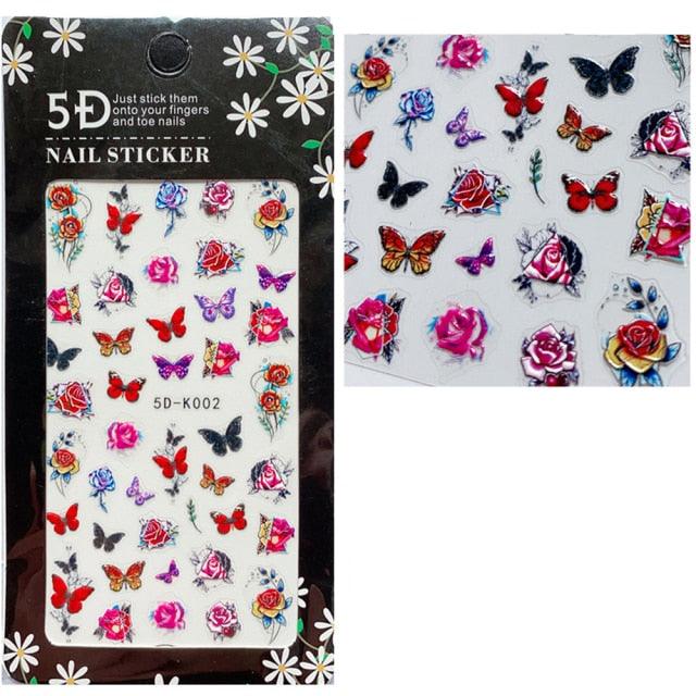 5D Embossed Nail Sticker Colorful Flower With Textured Water Slider Water Decal Nail Art Self Adhesive DIY Decal Sticker Tips Decoration Adhesive Abstract Face Curve Graffiti Nail Design for Acrylic Nail Supplies Designer Nail Decorations for Women Girls