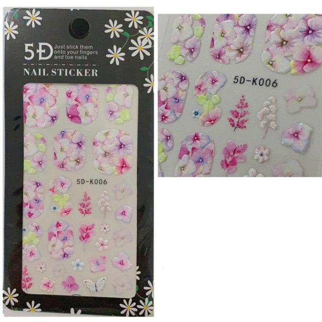 5D Embossed Nail Sticker Colorful Flower With Textured Water Slider Water Decal Nail Art Self Adhesive DIY Decal Sticker Tips Decoration Adhesive Abstract Face Curve Graffiti Nail Design for Acrylic Nail Supplies Designer Nail Decorations for Women Girls
