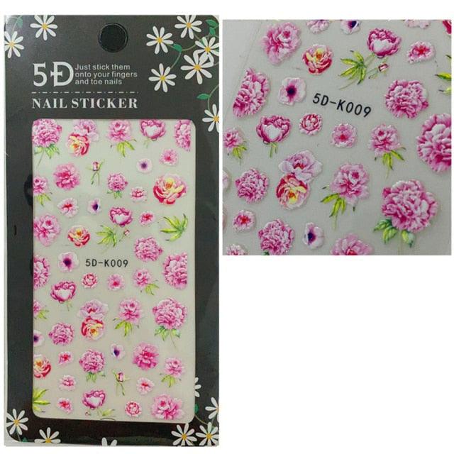 5D Embossed Nail Sticker Colorful Flower With Textured Water Slider Water Decal Nail Art Self Adhesive DIY Decal Sticker Tips Decoration Adhesive Abstract Face Curve Graffiti Nail Design for Acrylic Nail Supplies Designer Nail Decorations for Women Girls