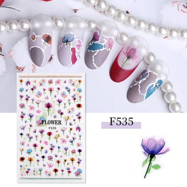 5D Embossed Nail Sticker Colorful Flower With Textured Water Slider Water Decal Nail Art Self Adhesive DIY Decal Sticker Tips Decoration Adhesive Abstract Face Curve Graffiti Nail Design for Acrylic Nail Supplies Designer Nail Decorations for Women Girls
