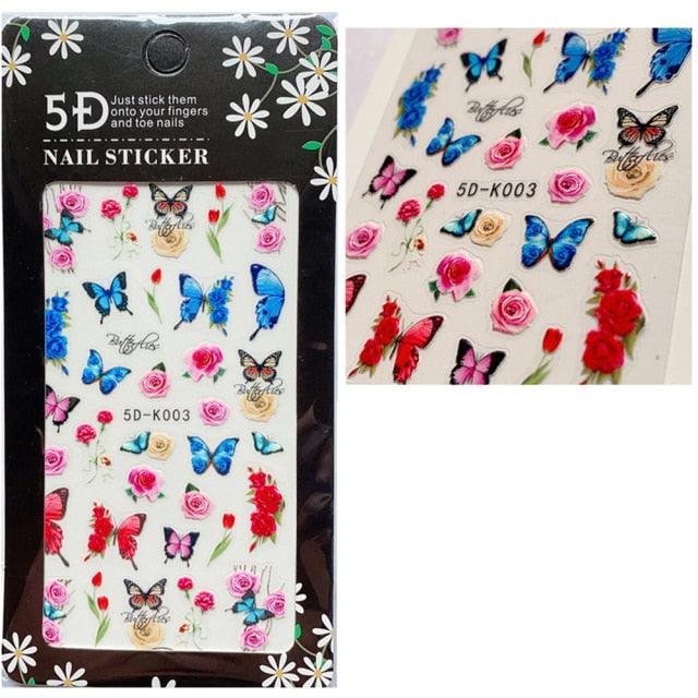 5D Embossed Nail Sticker Colorful Flower With Textured Water Slider Water Decal Nail Art Self Adhesive DIY Decal Sticker Tips Decoration Adhesive Abstract Face Curve Graffiti Nail Design for Acrylic Nail Supplies Designer Nail Decorations for Women Girls