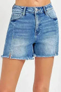 Front Slit Raw Hem Denim Shorts - High Waist Edgy Style | Femstylo