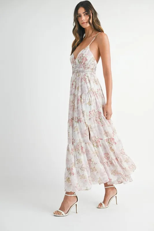 Floral Print Tiered Cami Maxi Summer Dress – Floral Maxi Dress, Tiered Maxi Dress, Cami Maxi Dress, Breezy Summer Dress, Bohemian Maxi Dress