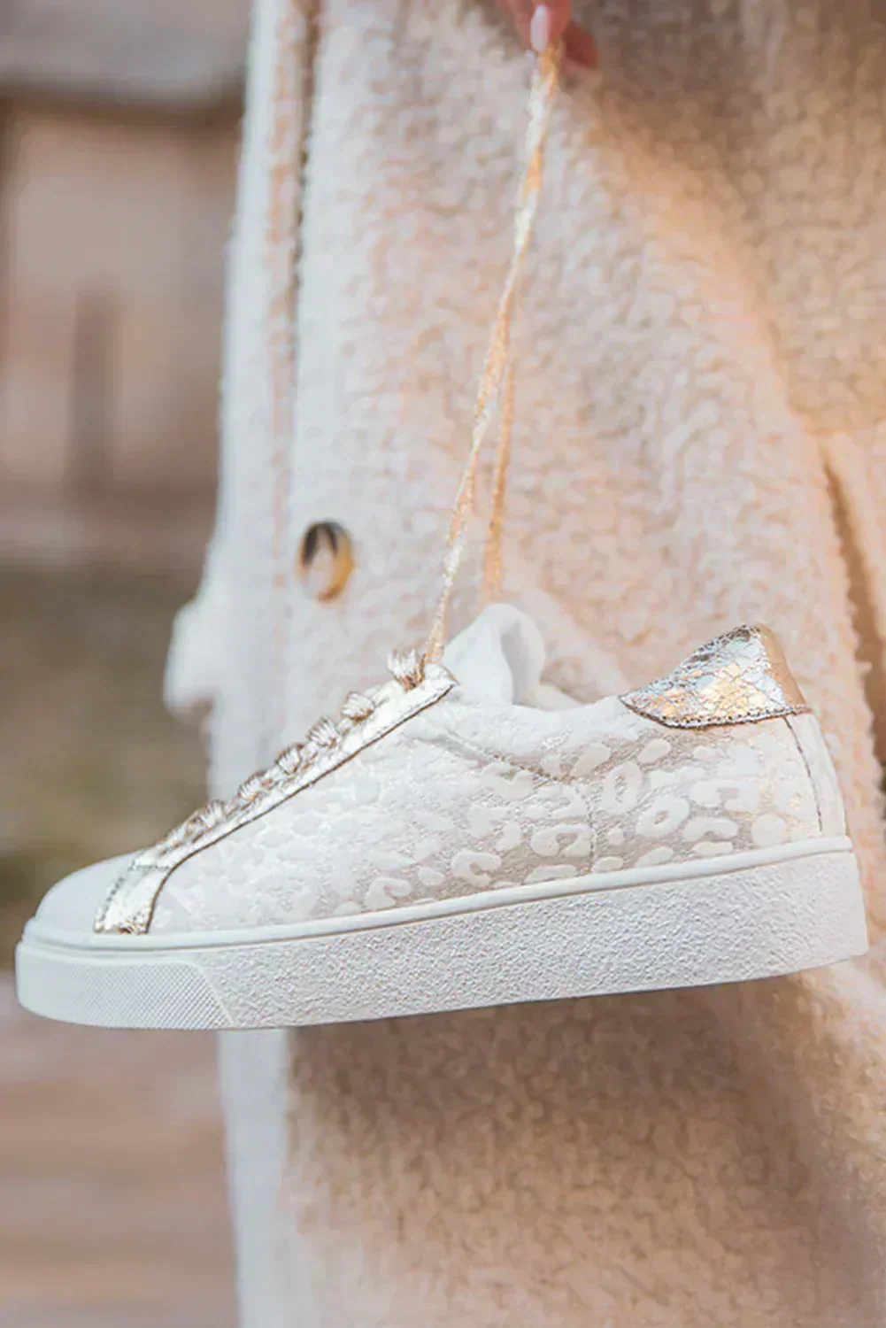 Leopard Print Sneakers - White PVC/PU Lace-Ups - Streetwear Kicks