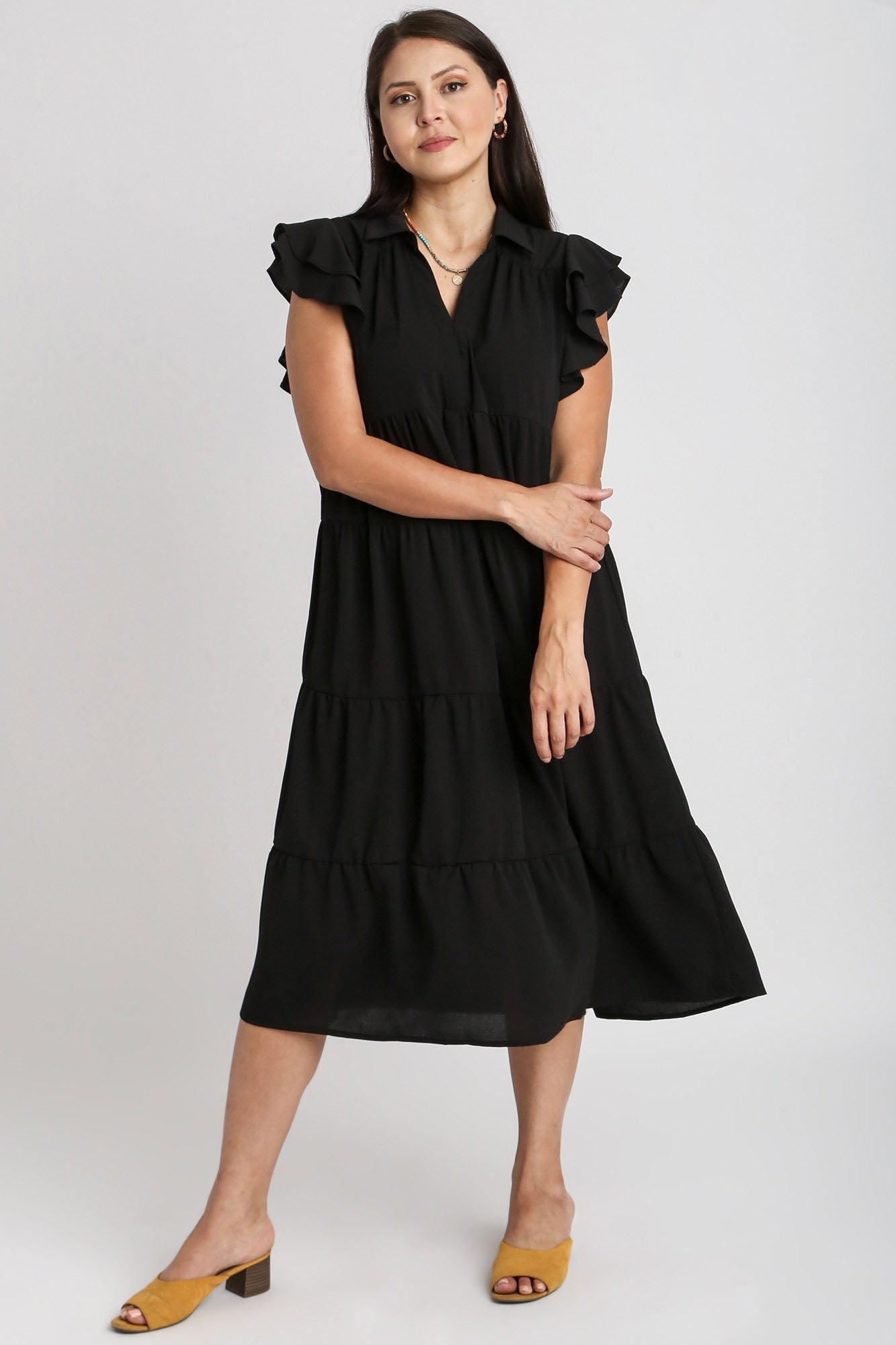 Black Full Size Ruffle Cap Sleeve Dress Plus Size Elegance Women Luxury Dress