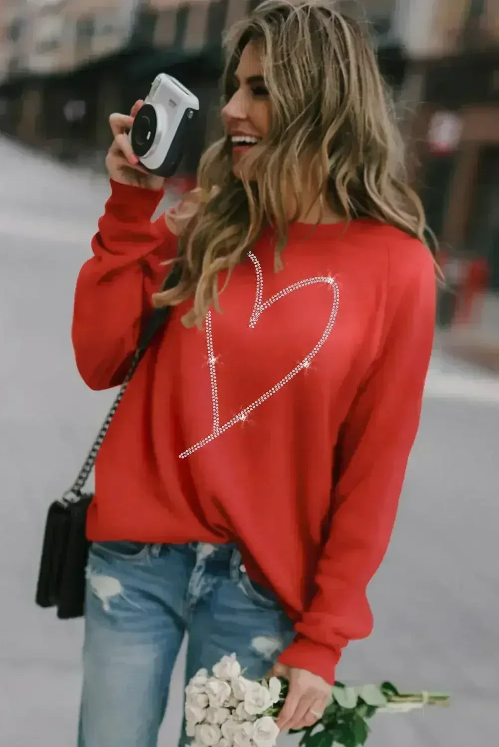 Red Rhinestone Heart Sweatshirt – Glamorous & Cozy | Femstylo