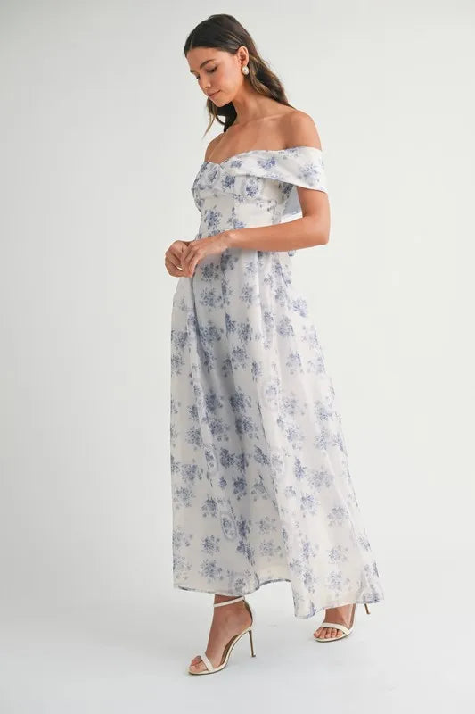 Floral Printed Off Shoulder Maxi Dress – Chic Off Shoulder Maxi Dress, Vibrant Floral Print, Beach Vacation Dress, Casual Summer Maxi Dress