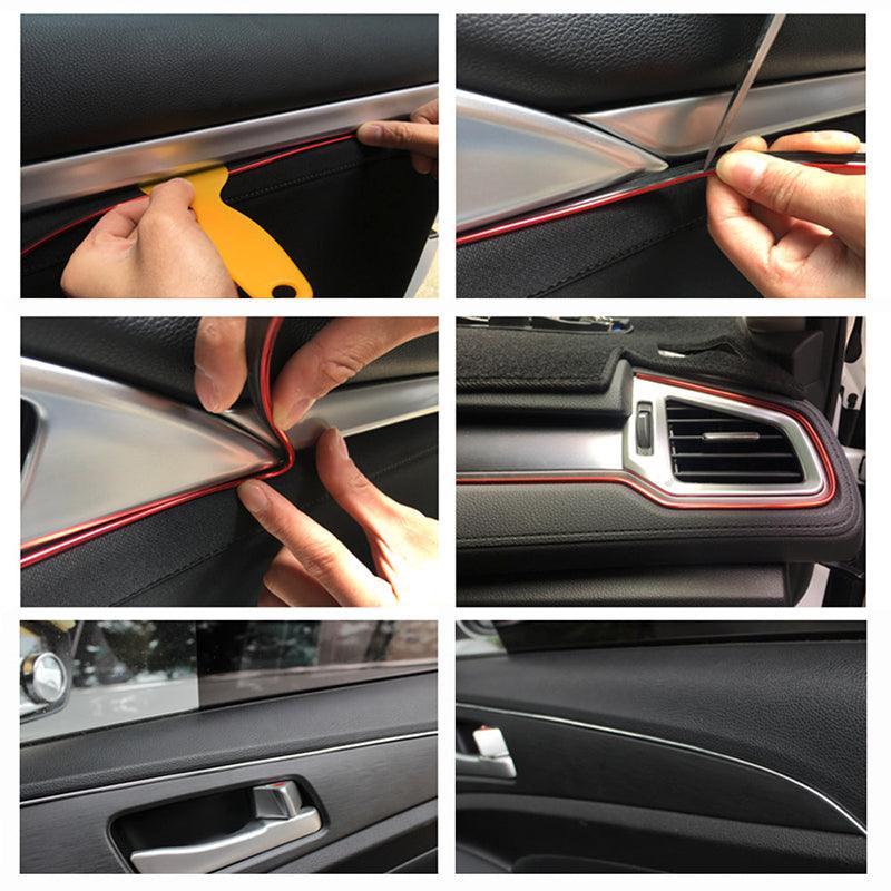 5M Car Dashboard Door Edge Insert Trim Styling Interior Decorative Moulding Universal Auto Accessories Insert Strip With Scraper Universal Car Gap Fillers Automobile Moulding Line Decorative Accessories Automobile Motor Exterior Decoration Moulding Trim