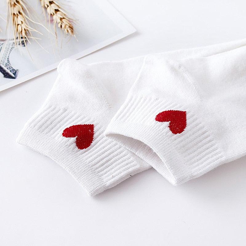 Women Short Socks Red Heart Cute College Fresh Female Socks Soft Cotton Summer Autumn Sock for Girls