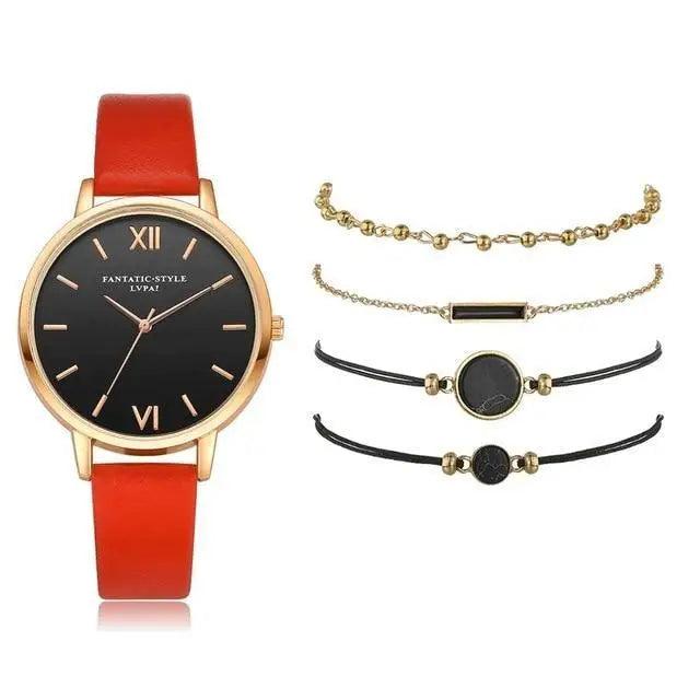 5Pcs Elegant Stylish Buckle Quartz Wrist Watch Set - Fashion Watches For Women and Girls