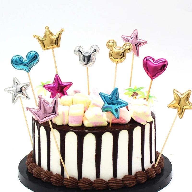 5PCs Love Happy Birthday Cake Toppers Heart Stars And Crown Stars In Various Shapes And Colors Acrylic Cake Topper Happy Birthday Cake Topper Cake Decoration Crown Stars Cupcake Topper Flags For Wedding Kids Birthday Party Supplies Cake Decoration