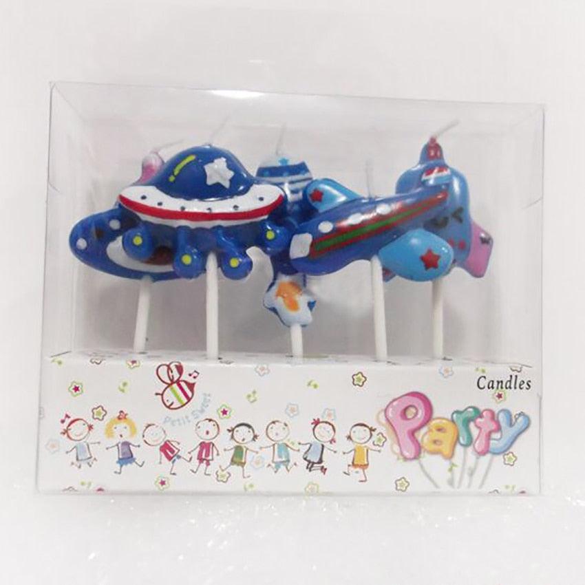 5PCS/Set Airplane Candle Cartoon Aircraft Spacecraft Rocket Birthday Cake Candles Outer Space Party Favors Cute Space Ship Cake Decorations for Kids Perfect for Birthday Party Children Carnival Party And Cupcake Decorative Candle For Kids Party