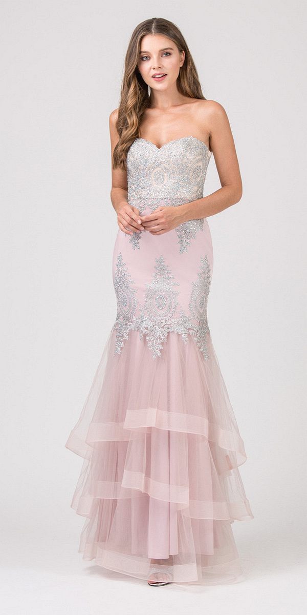 CLEARANCE - Eureka 6009 Strapless Embroidered Gown Layered Skirt (Size XL)