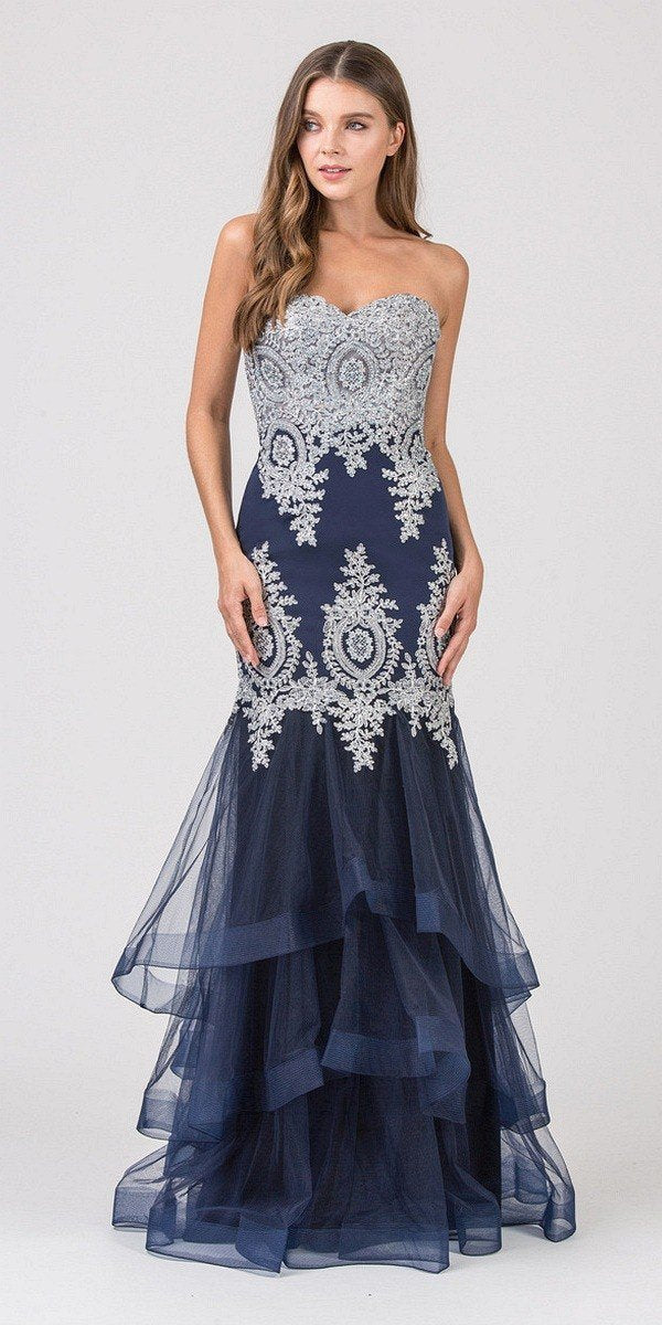 CLEARANCE - Eureka 6009 Strapless Embroidered Gown Layered Skirt (Size XL)