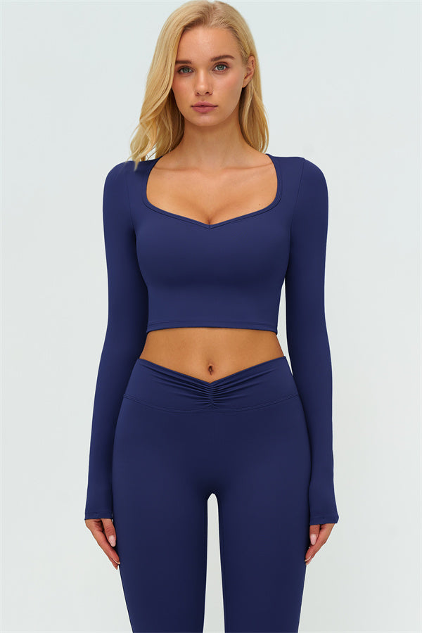 The Lushness Long Sleeve Crop Top Flared Leggings 2-Piece Set