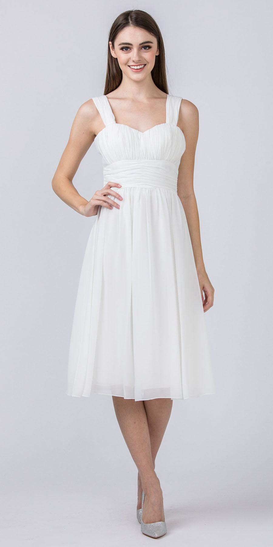 CLEARANCE - Lilac Short Wedding-Guest Dress Ruched-Bodice (Size Medium)