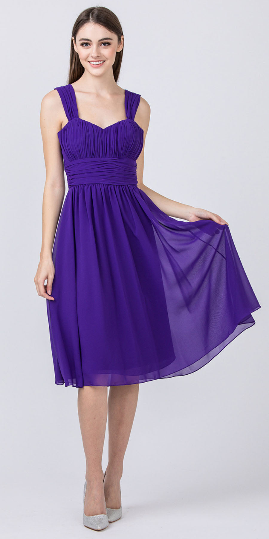 CLEARANCE - Lilac Short Wedding-Guest Dress Ruched-Bodice (Size Medium)