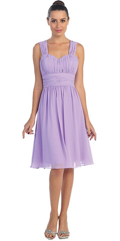 CLEARANCE - Lilac Short Wedding-Guest Dress Ruched-Bodice (Size Medium)